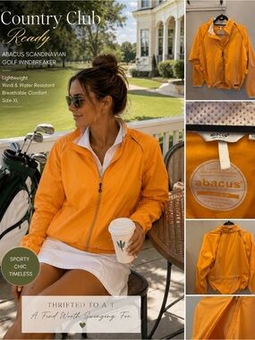 Abacus Scandinavian Golf Windbreaker Jacket XL Orange Lightweight Zip Jacket